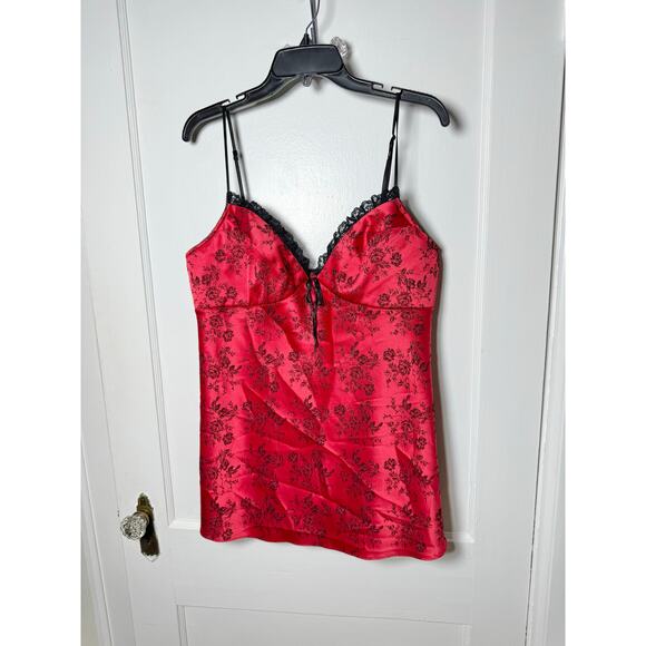 Vintage Y2K Valerie Stevens Red Rose Jacquard Lace Camisole Top Whimsygoth XL - Picture 1 of 9